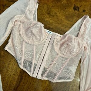Garage Pink Lace Corset Top with mesh sleeves